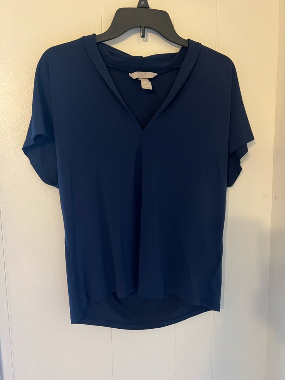 H&M Navy V-Neck Short Sleeve Blouse